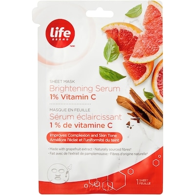 Life Masque en feuille au sérum éclaircissant 1% de Vitamine C 1 ea, 4,00 $/1ch