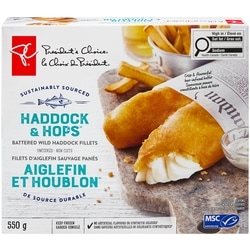 President's Choice Battered Wild Haddock Fillets Haddock & Hops 550 g, $2.55/100g