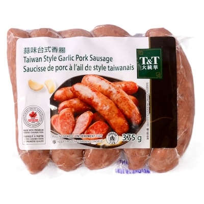 T&T Saucisse de porc à l'ail de style taïwanais 375 g, 1,86 $/100g