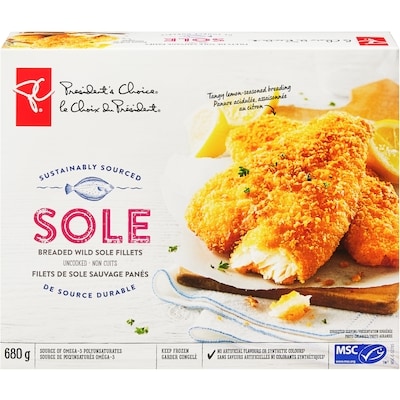 President's Choice Breaded Wild Sole Fillets 680 g, $1.69/100g