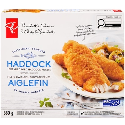 President's Choice Breaded Wild Haddock Fillets 550 g, $2.73/100g