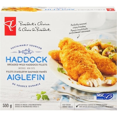 President's Choice Breaded Wild Haddock Fillets 550 g, $1.82/100g