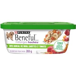 Purina Beneful mélanges hachés agneau, riz brun, carottes et tomates, nourriture humide pour chiens 283 g, 1,23 $/100g