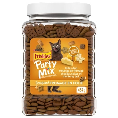 Purina Friskies party mix gâteries pour chats cheezy craze crunch avec du vrai fromage 454 g, 1,54 $/100g