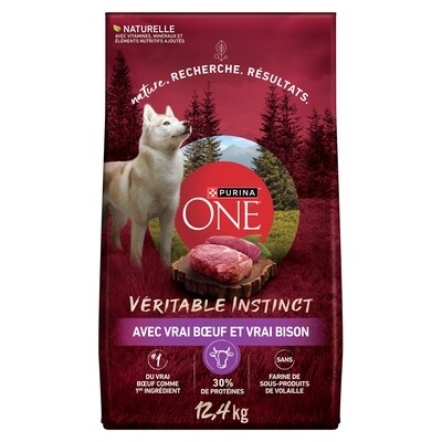 Purina ONE véritable instinct bœuf et bison, nourriture sèche pour chien 12.4 kg, 0,44 $/100g
