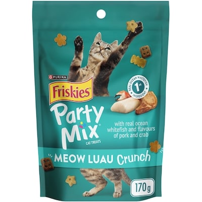 Purina Friskies Party Mix Meow Luau Crunch with Real Ocean Whitefish, Cat Treats 170 g, $1.76/100g