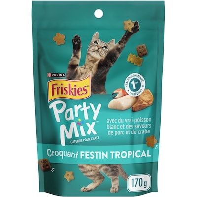 Purina Friskies party mix croquant festin tropical avec du vrai poisson blanc, gâteries pour chats 170 g, 2,05 $/100g