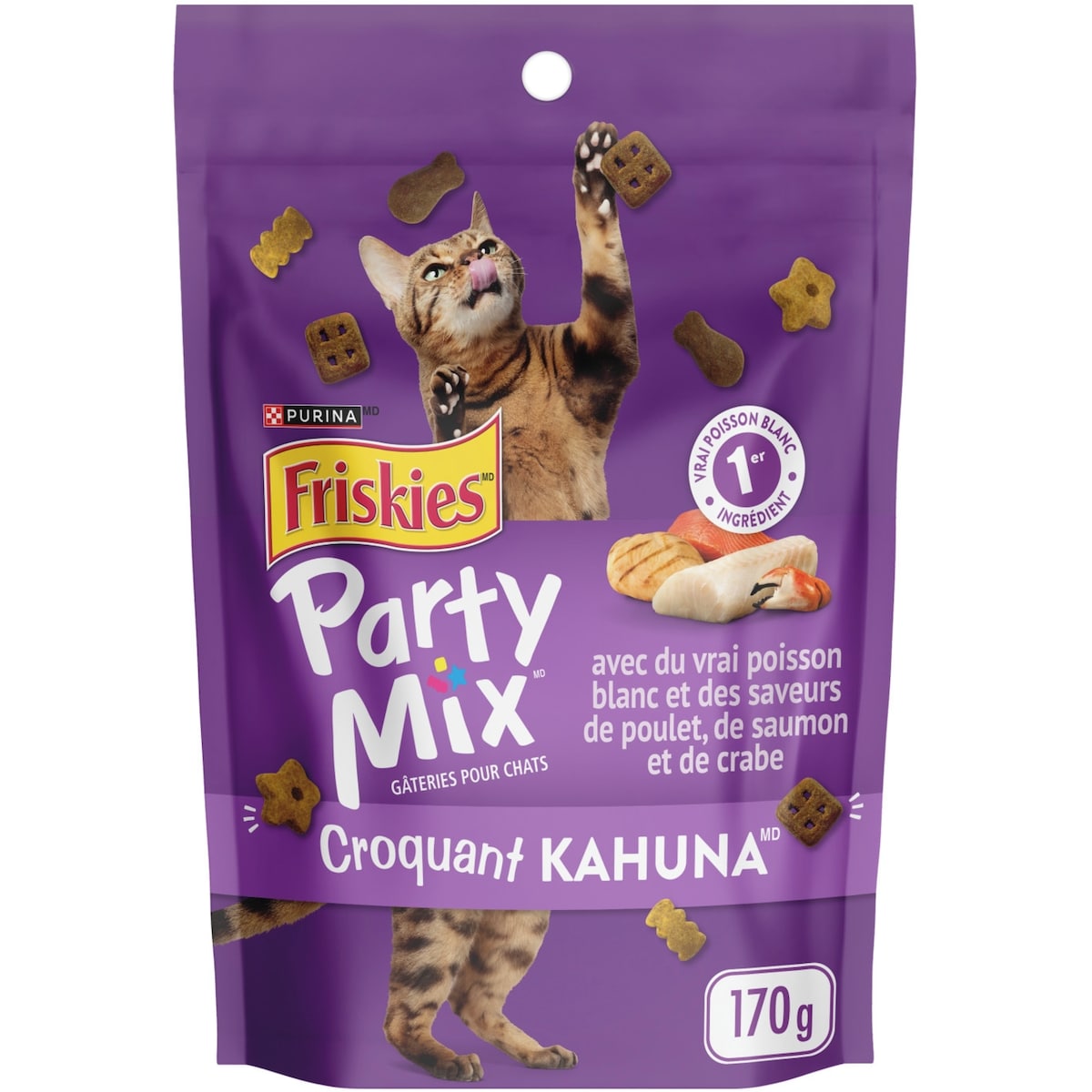 Purina Friskies party mix croquant kahuna avec du vrai poisson blanc, gâteries pour chats 170 g, 1,76 $/100g