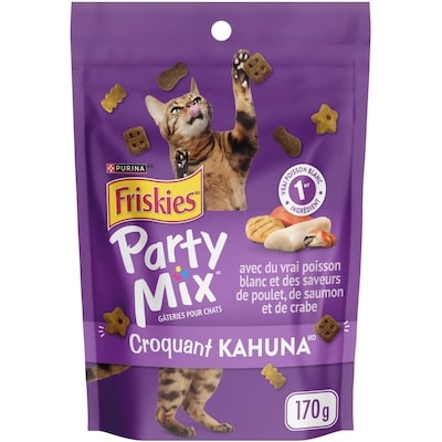 Purina Friskies party mix croquant kahuna avec du vrai poisson blanc, gâteries pour chats 170 g, 1,76 $/100g