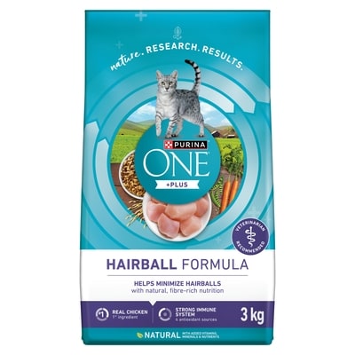Purina ONE +Plus Dry Cat Food Hairball Formula Chicken 3 kg, $0.77/100g