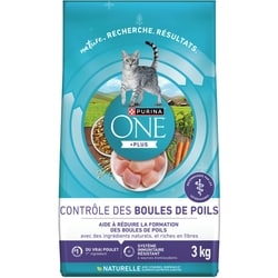 Purina ONE +plus formule boule de poils au poulet, nourriture sèche pour chats 3 kg, 0,93 $/100g