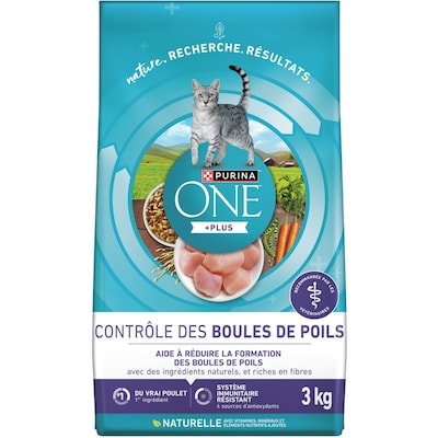 Purina ONE +plus formule boule de poils au poulet, nourriture sèche pour chats 3 kg, 0,73 $/100g