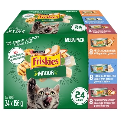 Purina Friskies Indoor Wet Cat Food Assorted Variety Pack 24 Count 3.74 kg, $0.64/100g