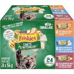 Purina Friskies chats d'intérieur emballage assorti varié, nourriture humide pour chats 3.74 kg, 0,75 $/100g