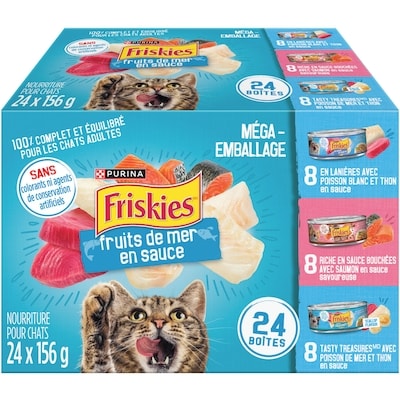 Purina Friskies fruits de mer en sauce emballage assorti, nourriture humide pour chats 3.74 kg, 0,75 $/100g