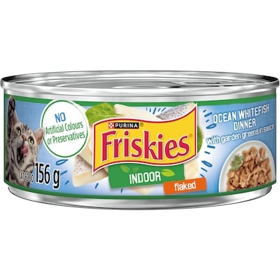 Purina Friskies Indoor in Sauce Flaked Whitefish Dinner with Garden Greens, Wet Cat Food 156 g, $0.58/100g