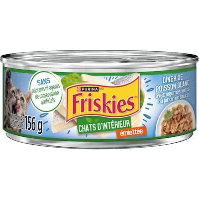 Purina Friskies en sauce pour chats d'intérieur dîner de poisson de mer blanc émietté avec légumes verts du jardin, nourriture humide pour chats 156 g, 0,76 $/100g