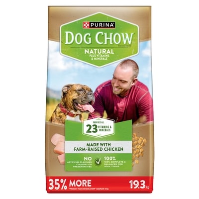 Purina Dog Chow Natural Dry Dog Food Farm-Raised Chicken 19.3 kg, $0.37/100g