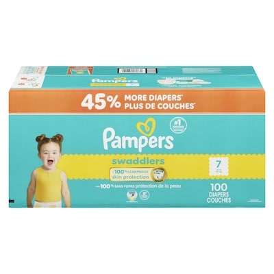 Pampers Couches Swaddlers pour bébé actif, taille7, 100couches 100 ea, 0,46 $/1ch