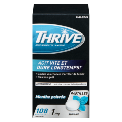 Thrive Pastilles remplacement de la nicotine menthe poivrée glaciale régulier 1 mg 108 ea, 0,34 $/1ch