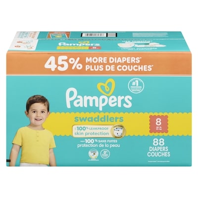 Pampers Couches Swaddlers pour bébé actif, taille8, 88couches 88 ea, 0,52 $/1ch