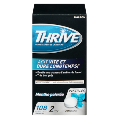 Thrive Pastilles remplacement de la nicotine menthe poivrée glaciale 2 mg 108 ea, 0,43 $/1ch