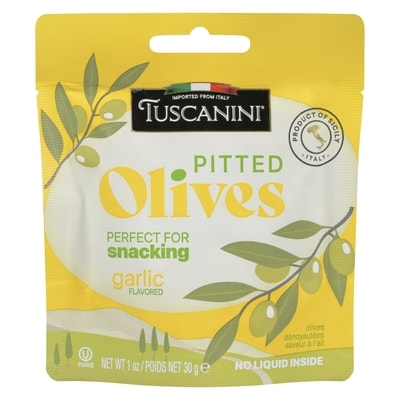 Tuscanini Olives dénoyautées saveur à l'ail 30 g, 6,67 $/100g