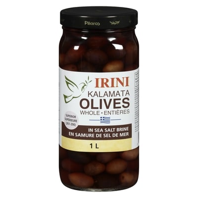 Irini Irini olives kalamata entières en saumure de sel de mer supérieure 261-290 1000 ml, 1,20 $/100ml