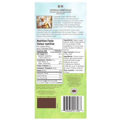 Barre de chocolat au lait GOLD BUNNY