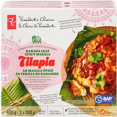 le Choix du Président Tilapia masala épicé en feuilles de bananier 400 g, 2,00 $/100g