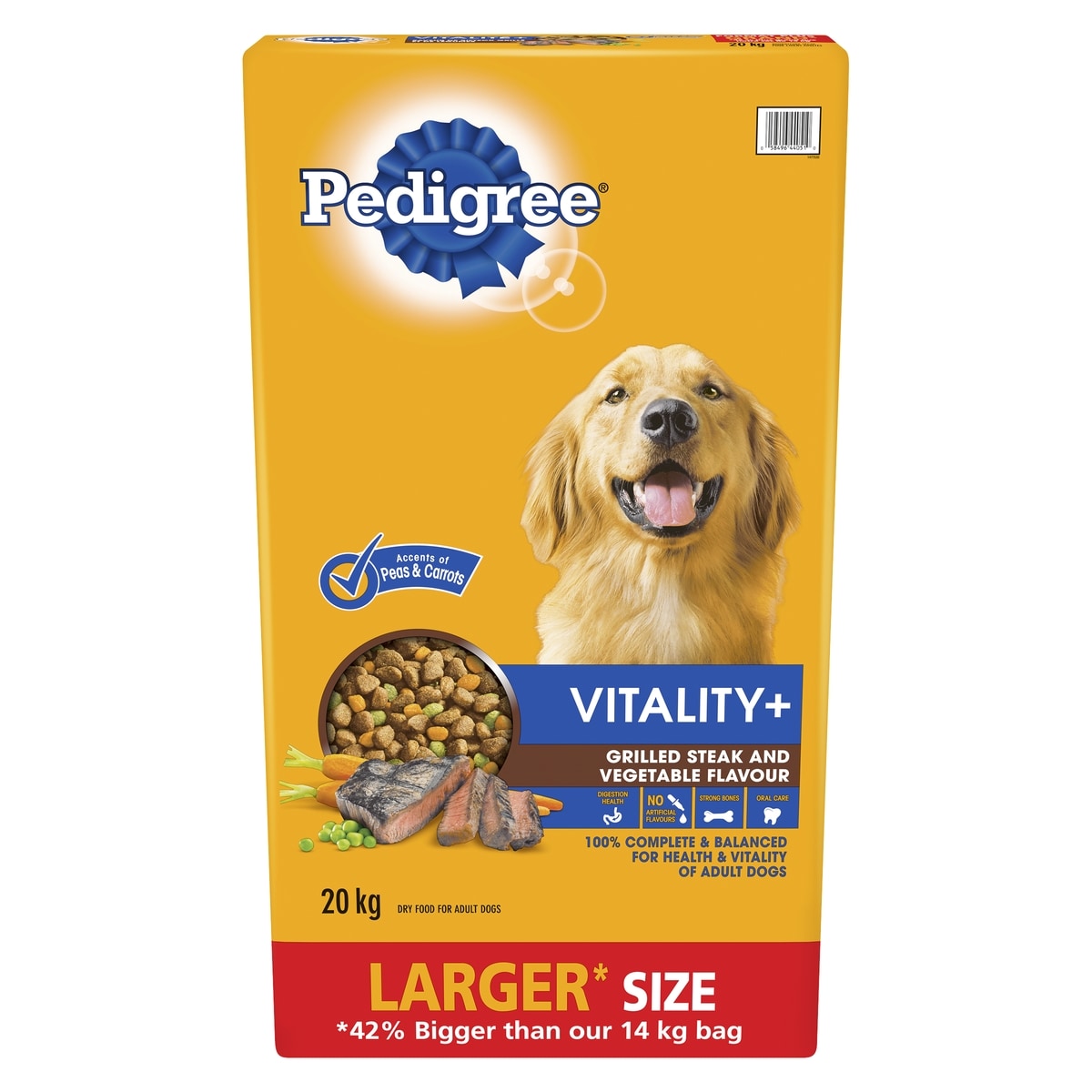 PEDIGREE VITALITY+ Dry Food For Adult Dogs – Grilled Steak & Vegetable Flavour