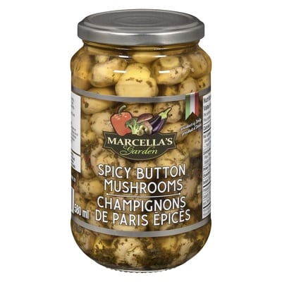 Marcella's Garden Spicy Button Mushrooms 580 ml, $1.55/100ml
