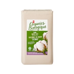 PC Biologique Ensemble de draps 3 pièces en coton biologique pour lit simple – pierre 1 ea, 50,00 $/1ch
