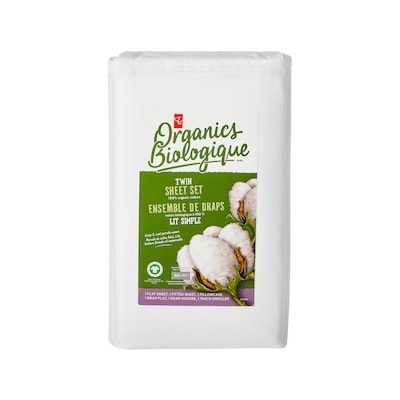 President's Choice Twin Organic Cotton Sheet 3 Piece Set - White 1 ea, $50.00/1ea