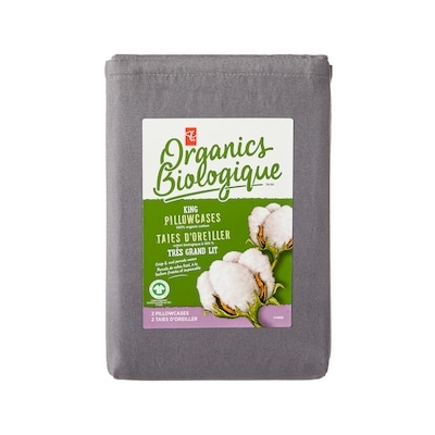President's Choice King Organic Cotton Pillowcases 2 Piece Set - Slate 2 ea, $7.50/1ea