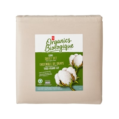 le Choix du Président Ensemble de draps 4 pièces en coton biologique pour très grand lit – pierre 1 ea, 80,00 $/1ch