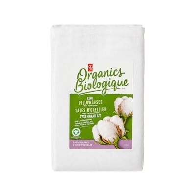 le Choix du Président Ensemble de 2 taies d’oreillers en coton biologique pour très grand lit – blanc 2 ea, 7,50 $/1ch