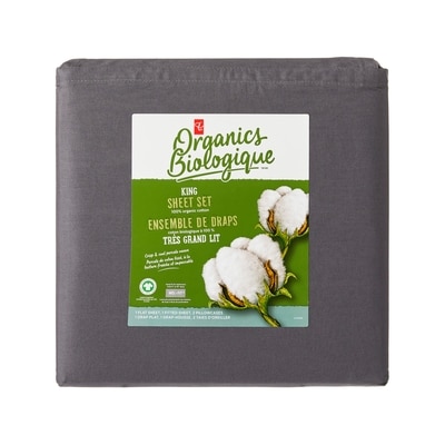 President's Choice King Organic Cotton Sheet 4 Piece Set - Slate 2 ea, $40.00/1ea