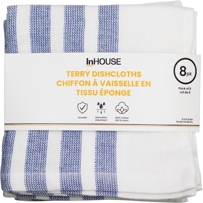 InHouse 8 Pack Terry Dishcloth Blue 8 ea, $8.00/1ea