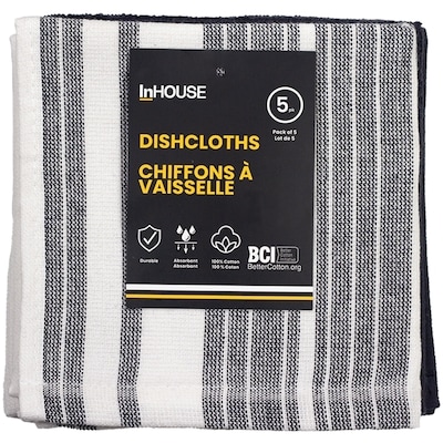 InHouse Premium 5 Pack Cotton Terry Dishcloth Charcoal 5 ea, $2.40/1ea