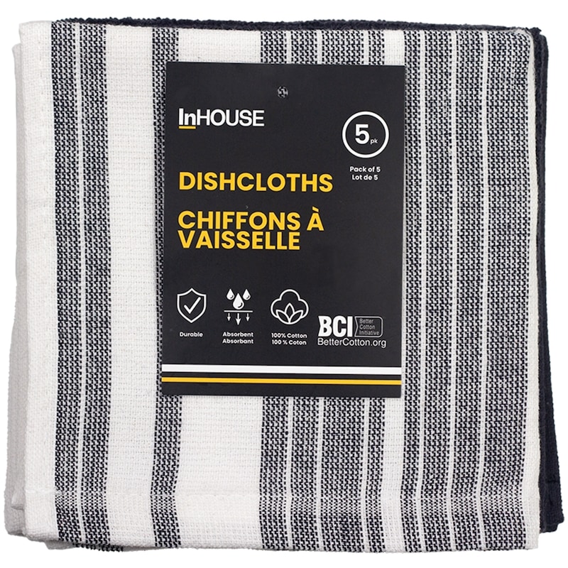 Premium 5 Pack Cotton Terry Dishcloth Charcoal