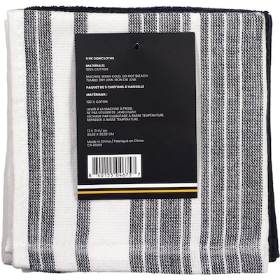 Premium 5 Pack Cotton Terry Dishcloth Charcoal