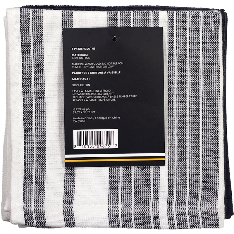Premium 5 Pack Cotton Terry Dishcloth Charcoal