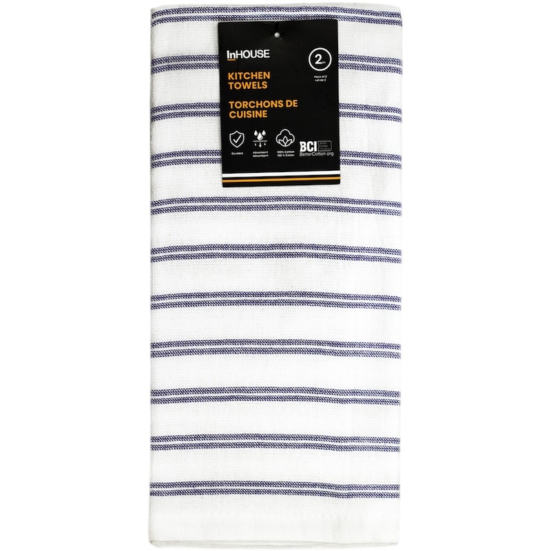 Premium 2 Pack Kitchen Towels Basketweave Navy