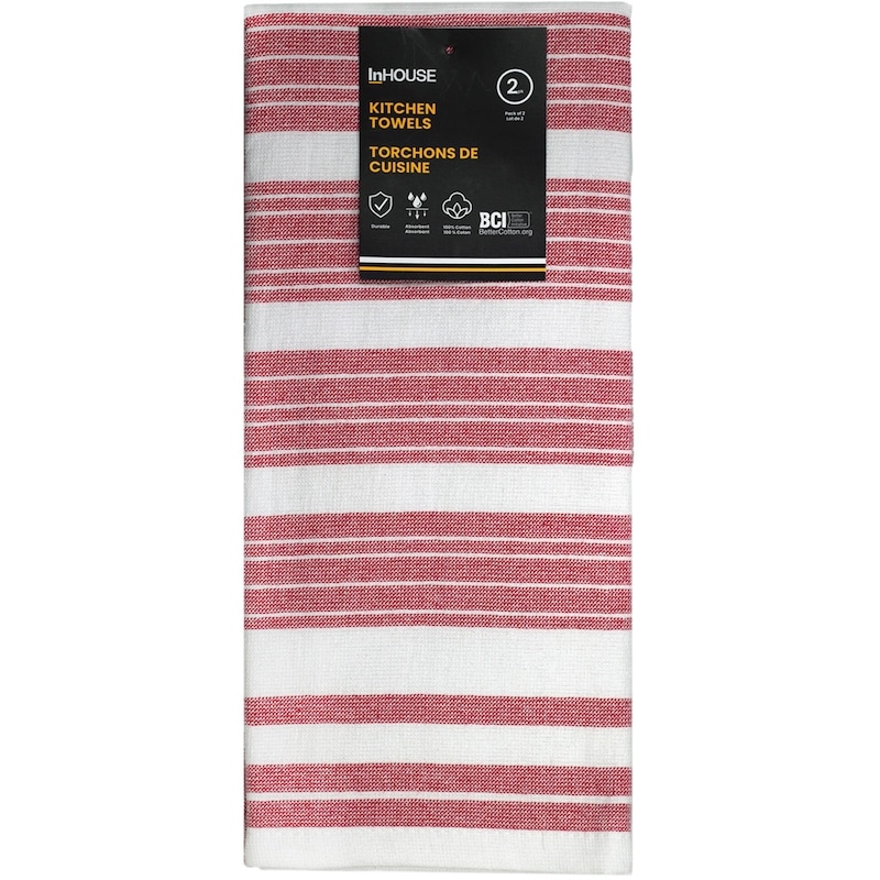 Premium 2 Pack Cotton Woven Terry Tea Towels Red