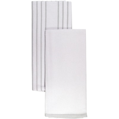 2 Pack Flat Weave Waffle Kitchen Towel Gray
