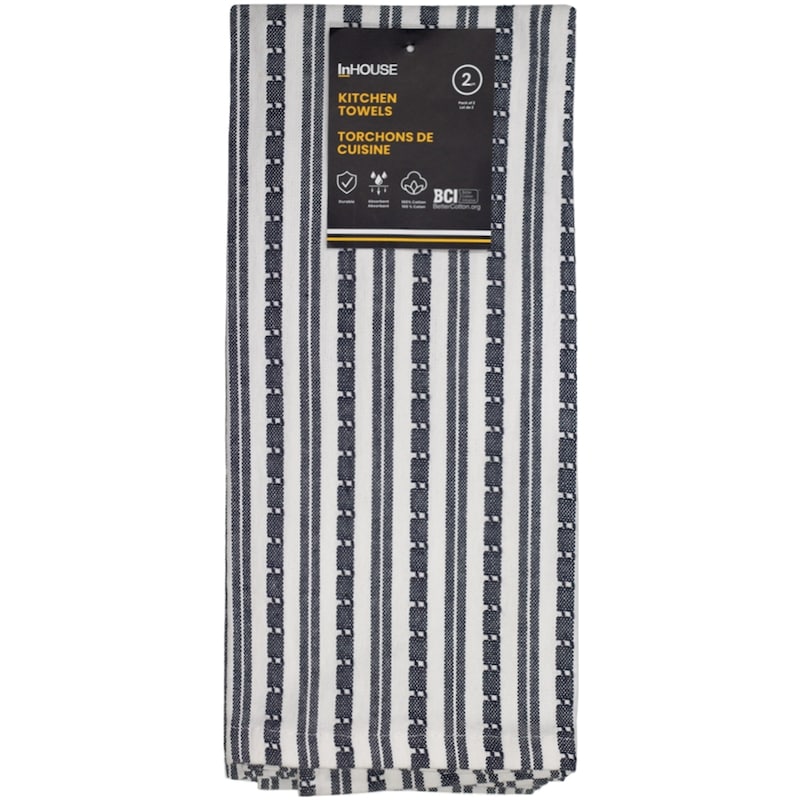 Premium 2 Pack Kitchen Towels Basketweave Black