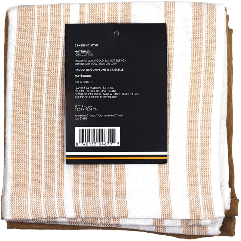 Premium 5 Pack Cotton Terry Dishcloth Tan