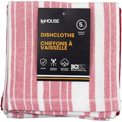 InHouse Premium 5 Pack Cotton Terry Dishcloth Red 5 ea, $2.40/1ea