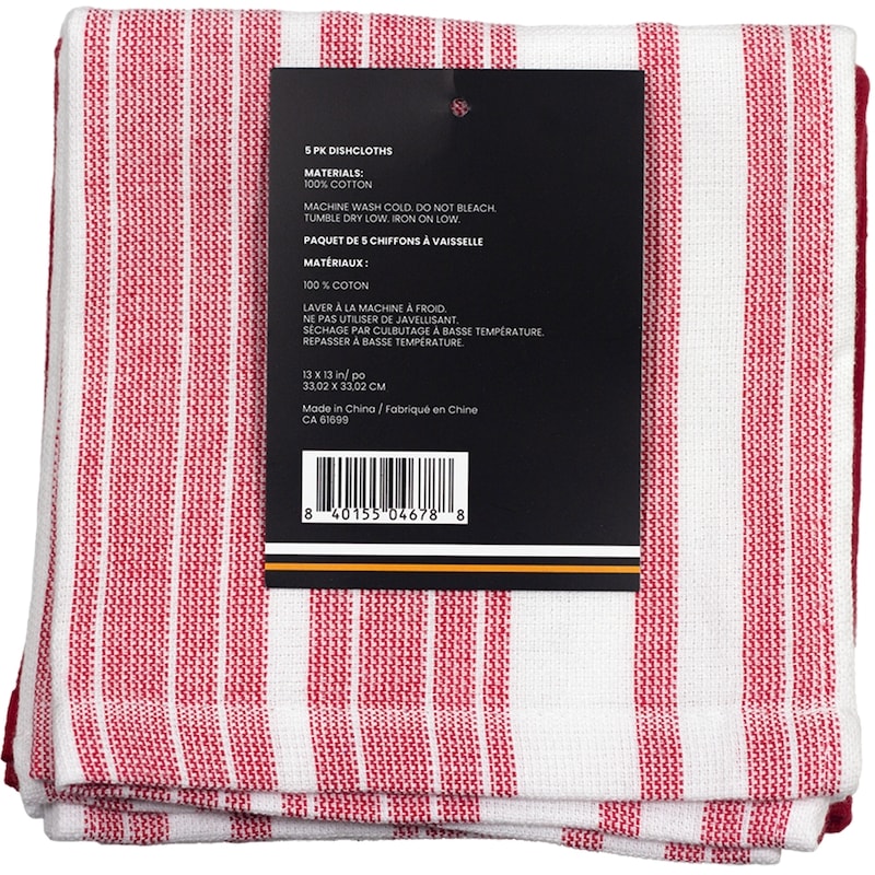Premium 5 Pack Cotton Terry Dishcloth Red